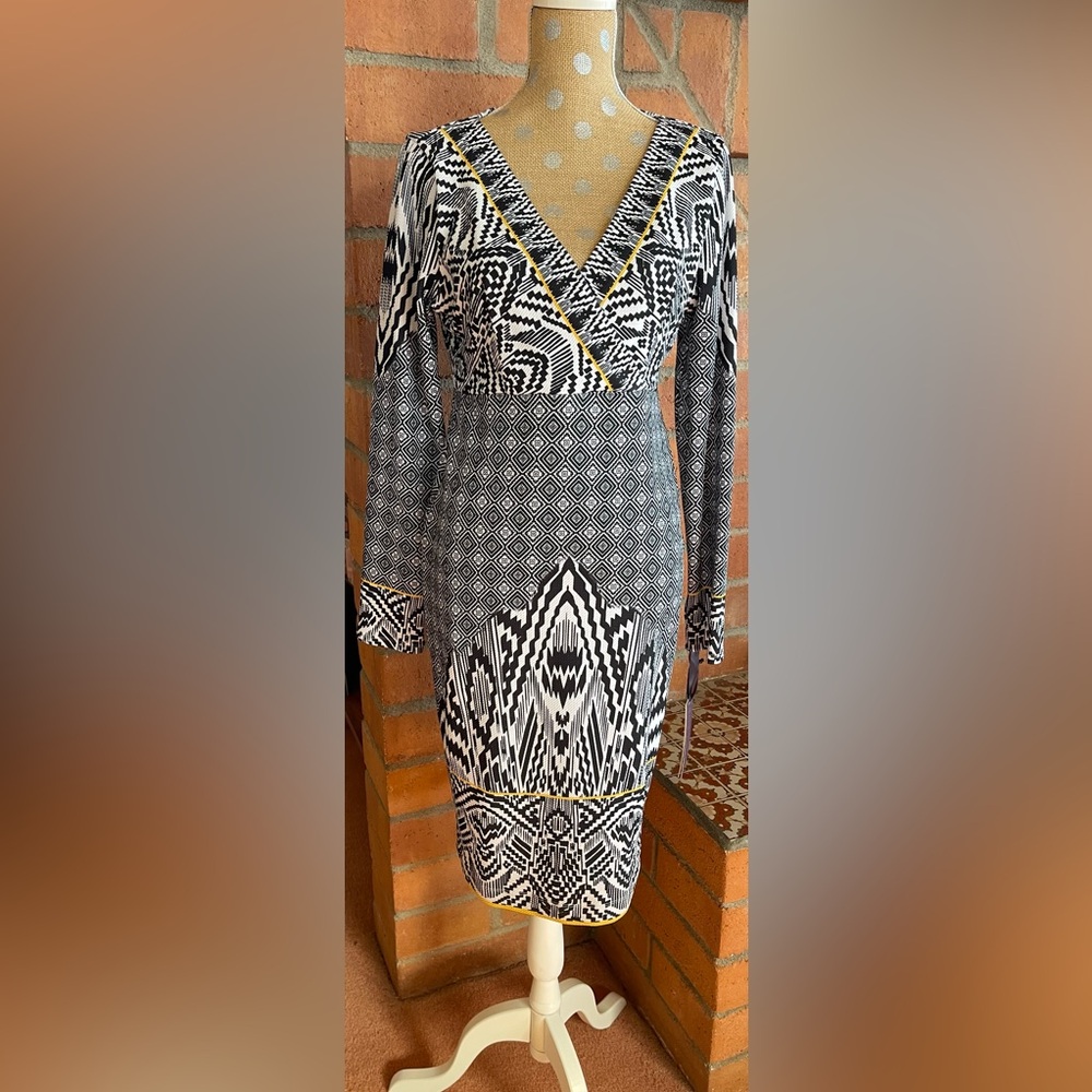 HALE BOB Abstract Black/White Midi Dress Size Lg